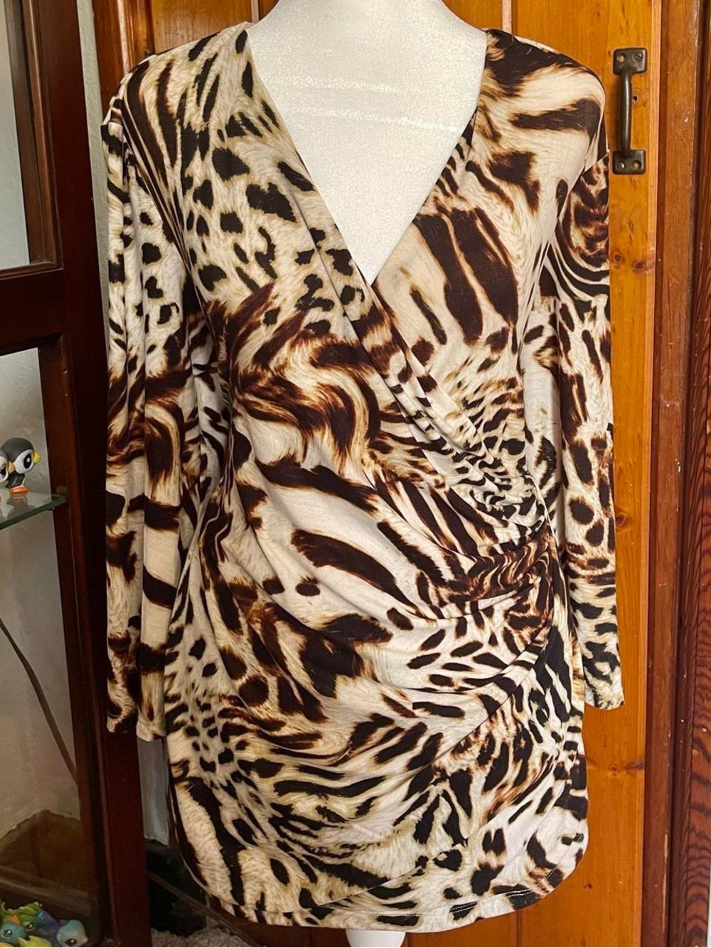 Dressbarn Leopard Animal Print Wrap Top Size XL